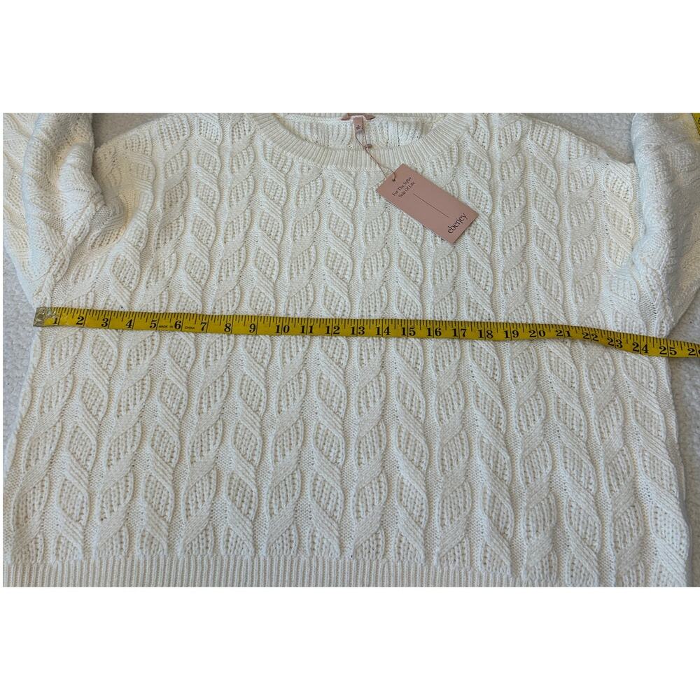 Eberjey Women's Cable Knit Recycled Cotton Sweater Size XL Cream Crewneck NWT - Picture 3 of 9
